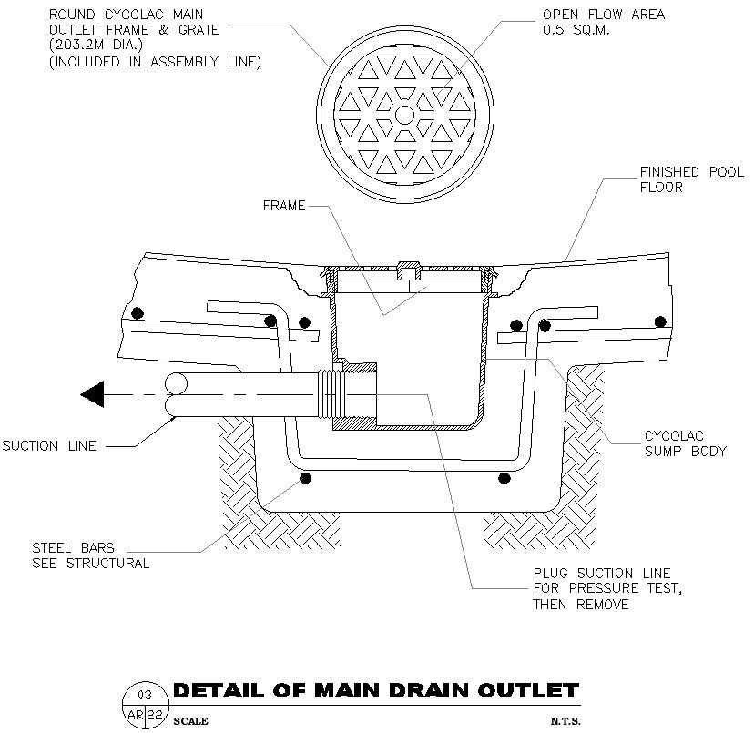 Main drain outlet detail AutoCAD drawing