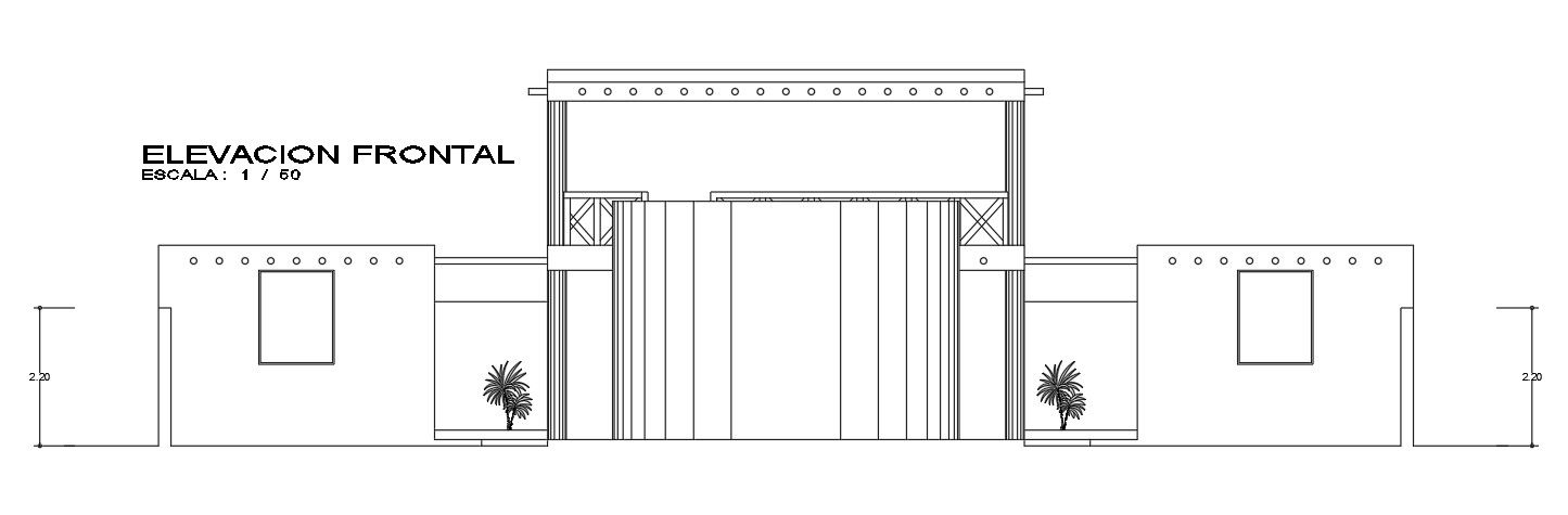 Main entrance front elevation detail drawing stated in this CAD file | Download 2d autocad drawing file.