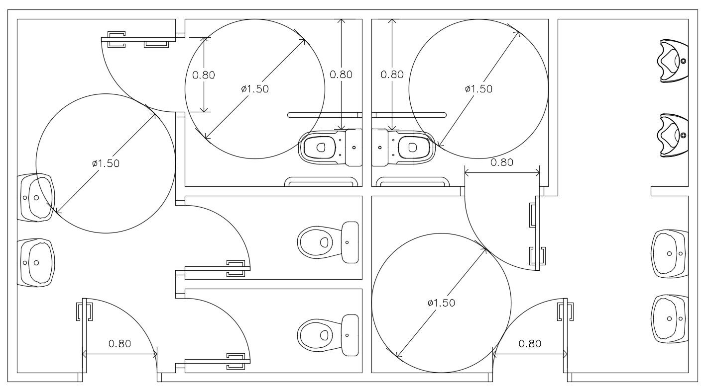 Male and Female Public Toilet Design Layout Plan CAD Drawing