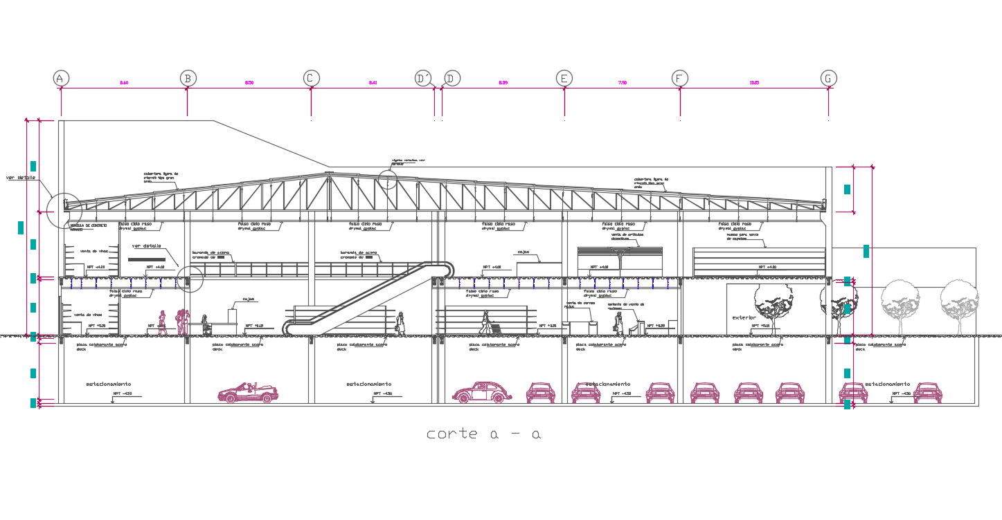 Mall Building Section CAD Drawing Download DWG File