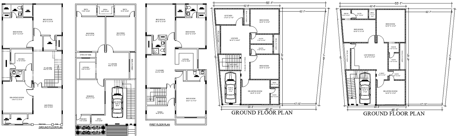 Multi Ground Floor 2BHK House Layout in AutoCAD DWG File