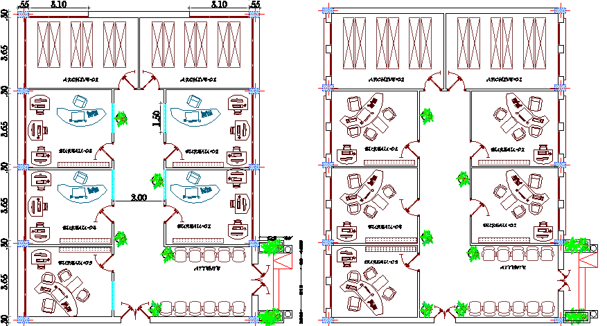 Management office floor plan details dwg file