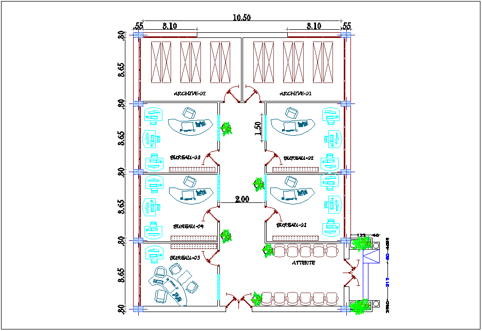Management office main floor plan view with architectural view dwg file