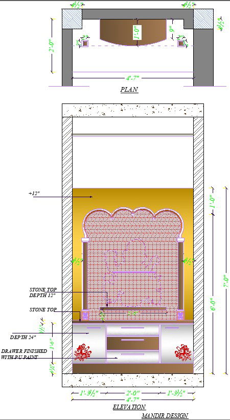 Mandir Elevation Design AutoCAD DWG Drawing for Temple Architecture