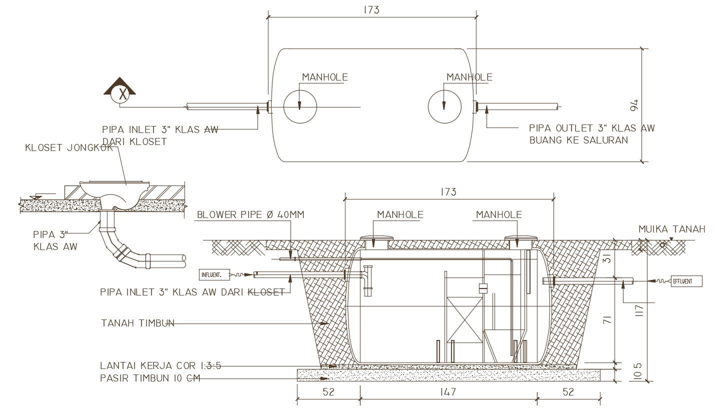 Manhole Sewer Chamber Plan and Section Design AutoCAD Drawing Download