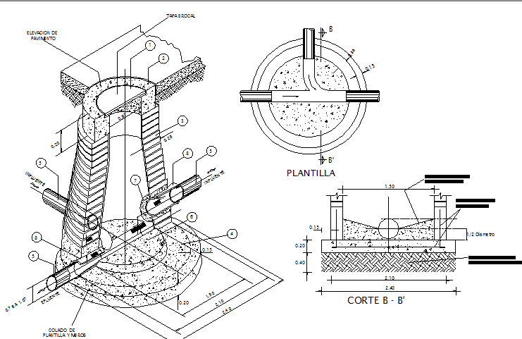 Manhole visit well details dwg file