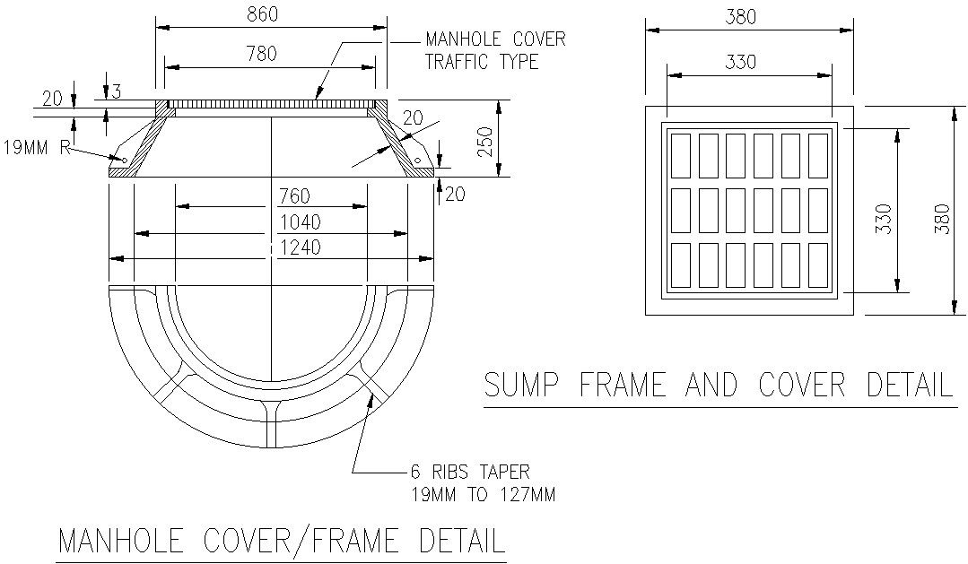 Manhole cover Frame detail in AutoCAD, DWG FILE.