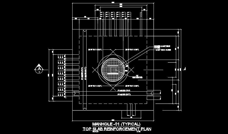 Manhole top slab reinforcement plan is given in this AutoCAD file