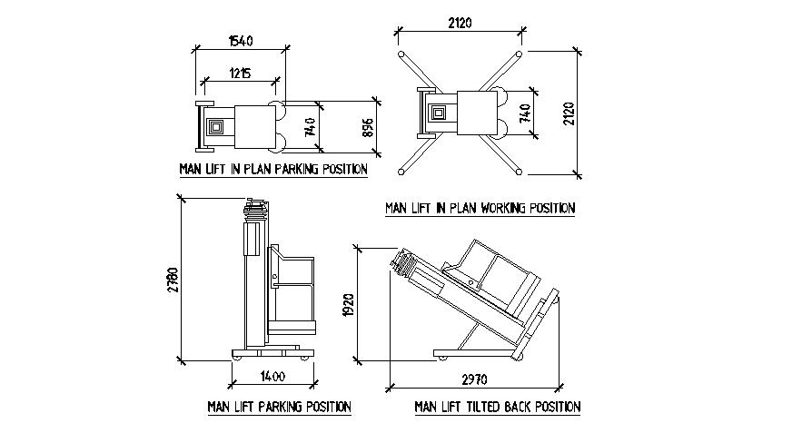 Man lift parking position typical section and elevation details are given in this AutoCAD DWG drawing.Download the free AutoCAD 2D DWG file.