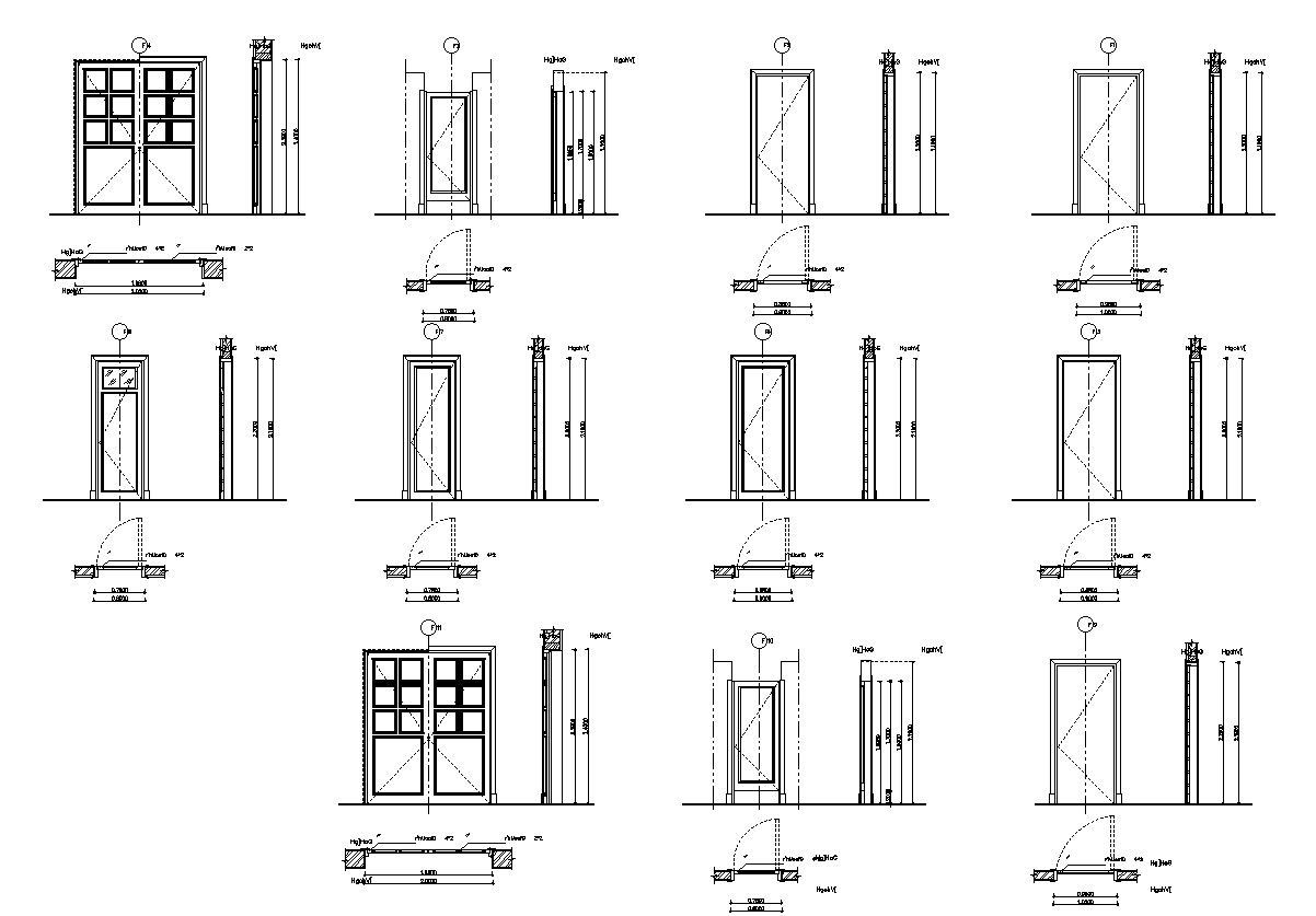Many Doors Plans elevations And Sections CAD Block Free