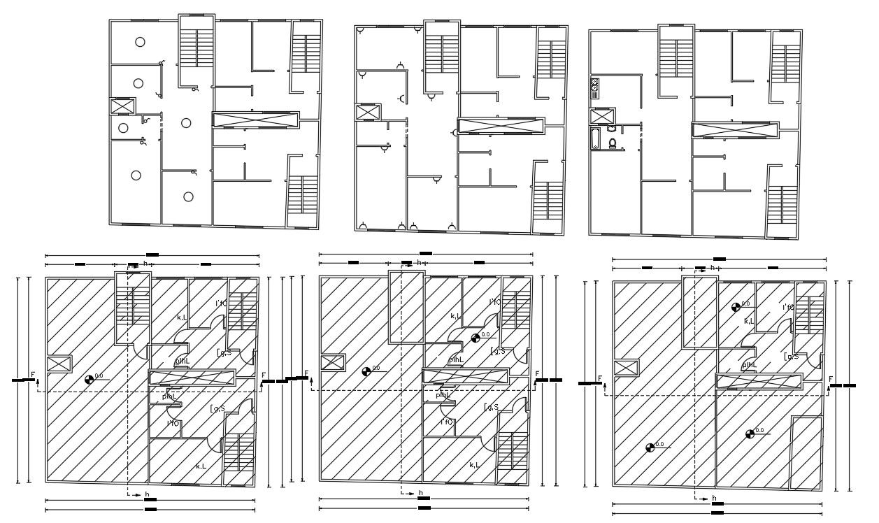Many Floors Plan Of Residential Building Design With Dimension CAD