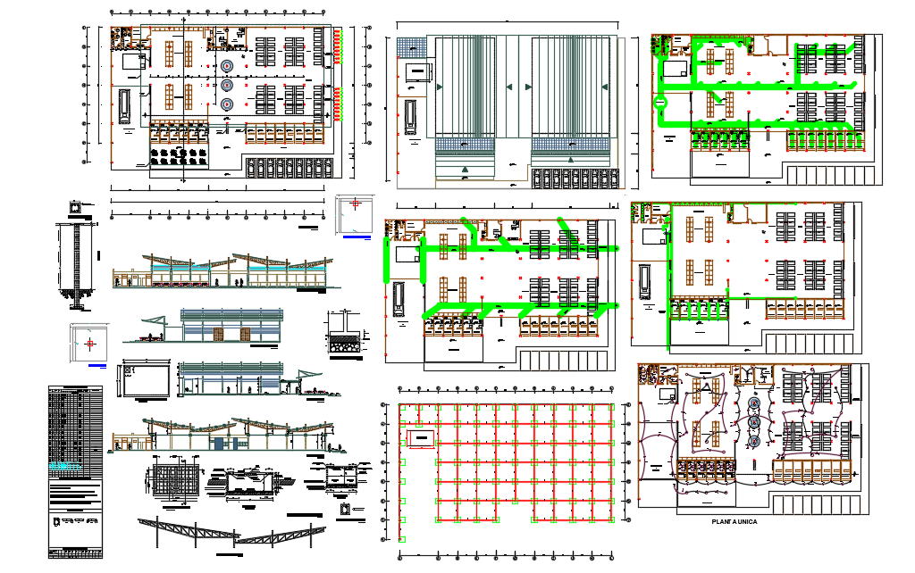Market Elevation & Section layout plan dwg file