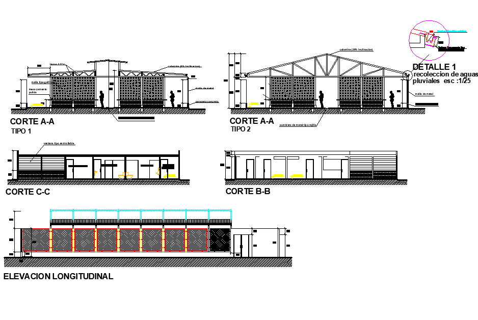 Market elevation and section dwg file