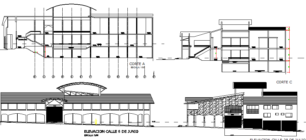 Market of supplies elevation and sectional details dwg file
