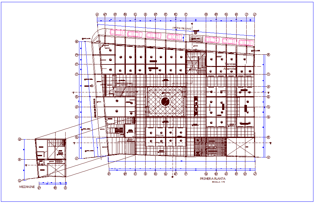 Market plan with shopping area with first floor plan dwg file