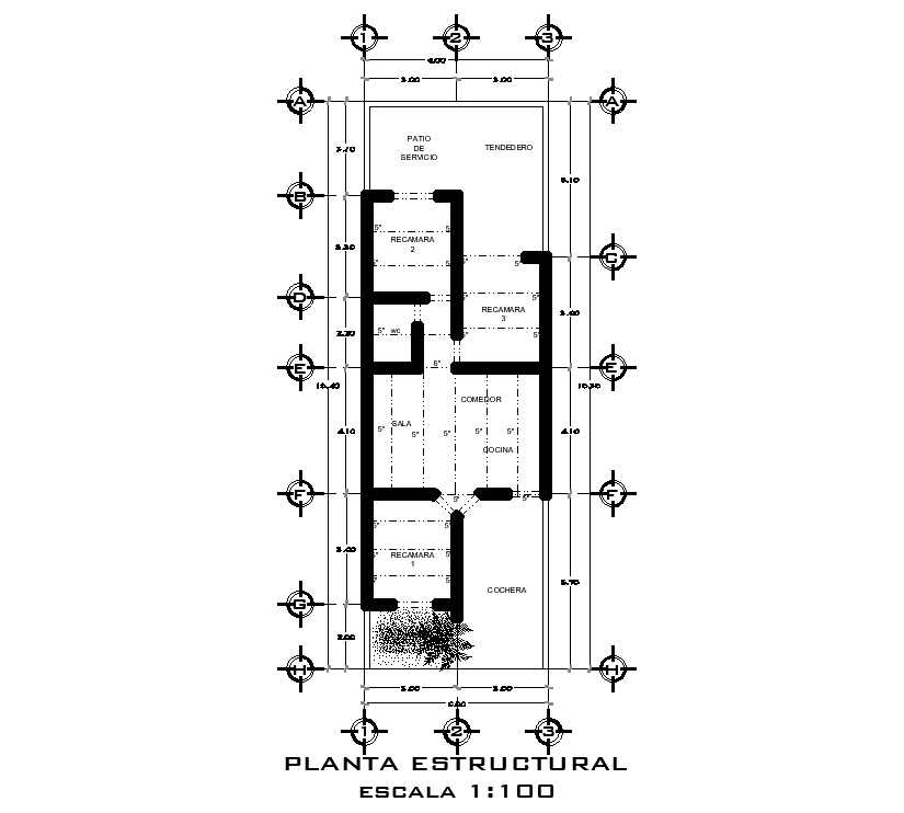 Marking of 6x19m house plan is given in this 2D AutoCAD drawing model. Download now.