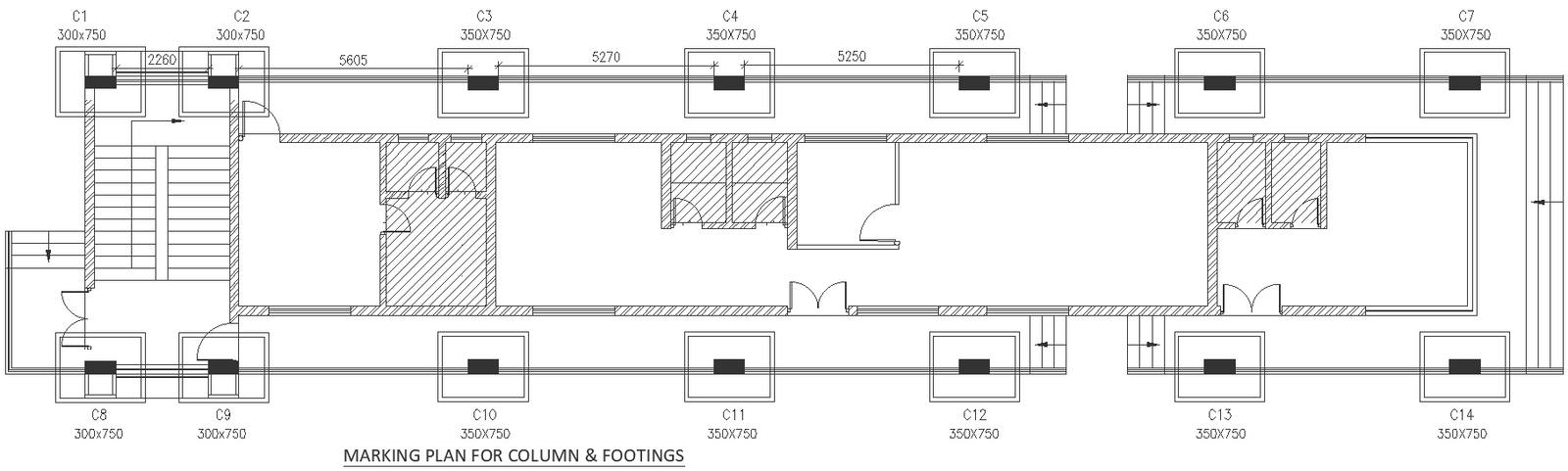 Marking plan for column and footing DWG AutoCAD drawing
