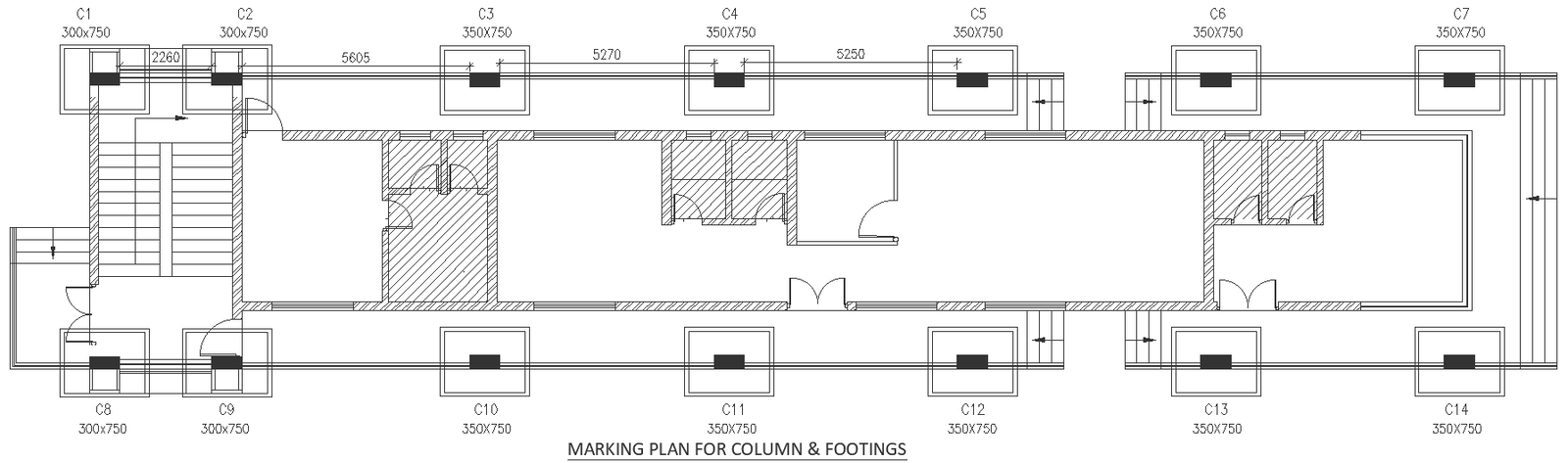 Marking plan for column and footing DWG AutoCAD file