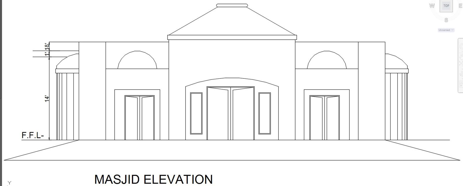 Masjid elevation design in AutoCAD 2D drawing, CAD file, dwg file