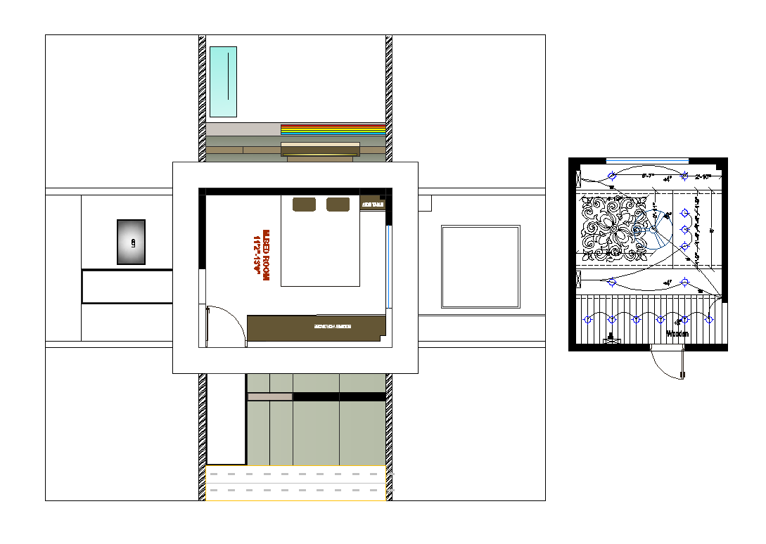 Master bedroom structure detail plan 2d view layout file