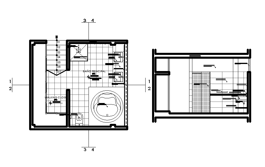 Master Bathroom Plan And Sectional CAD Drawing Download DWG File