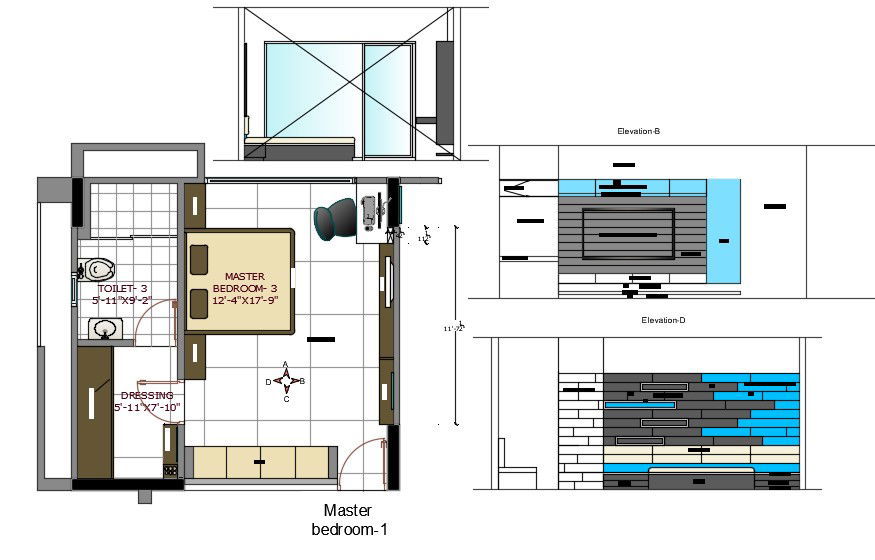 Master Bedroom Interior Plan With Elevation Design DWG File