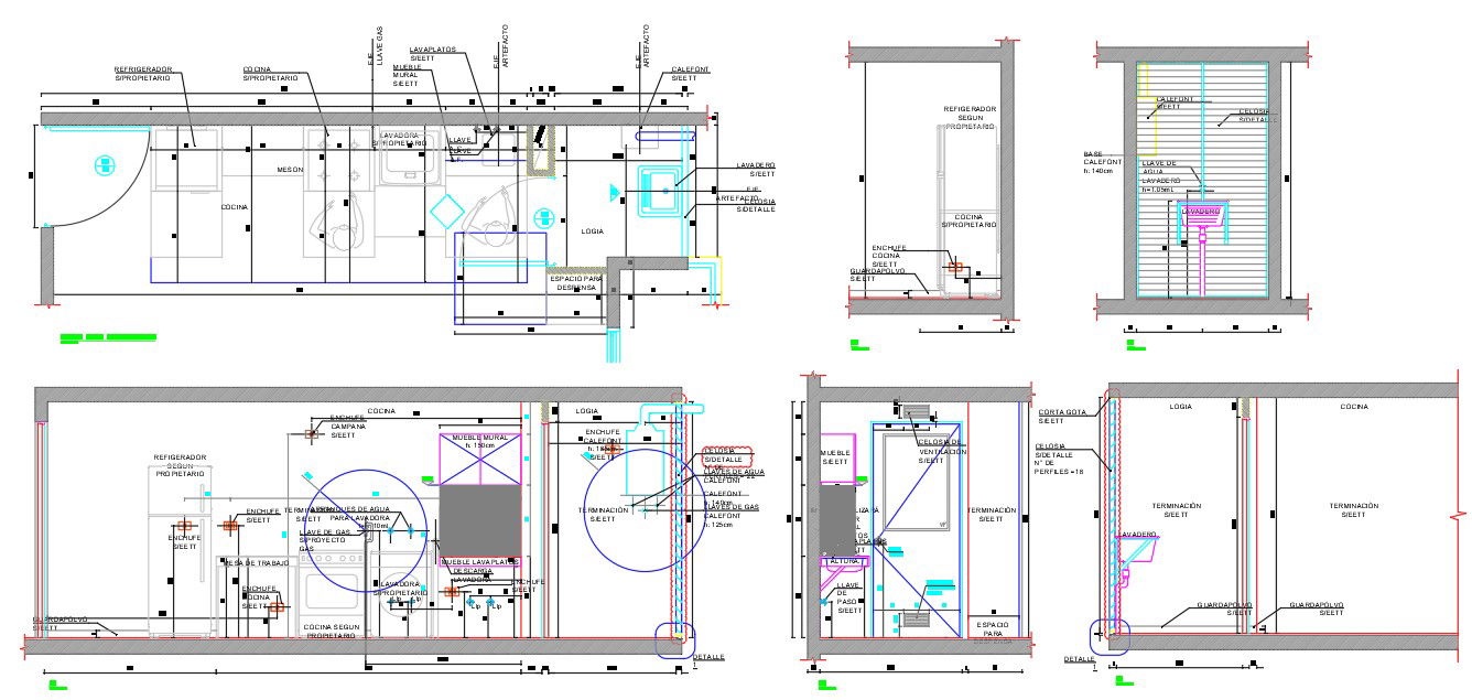 Master Kitchen Plan and Section drawing DWG File