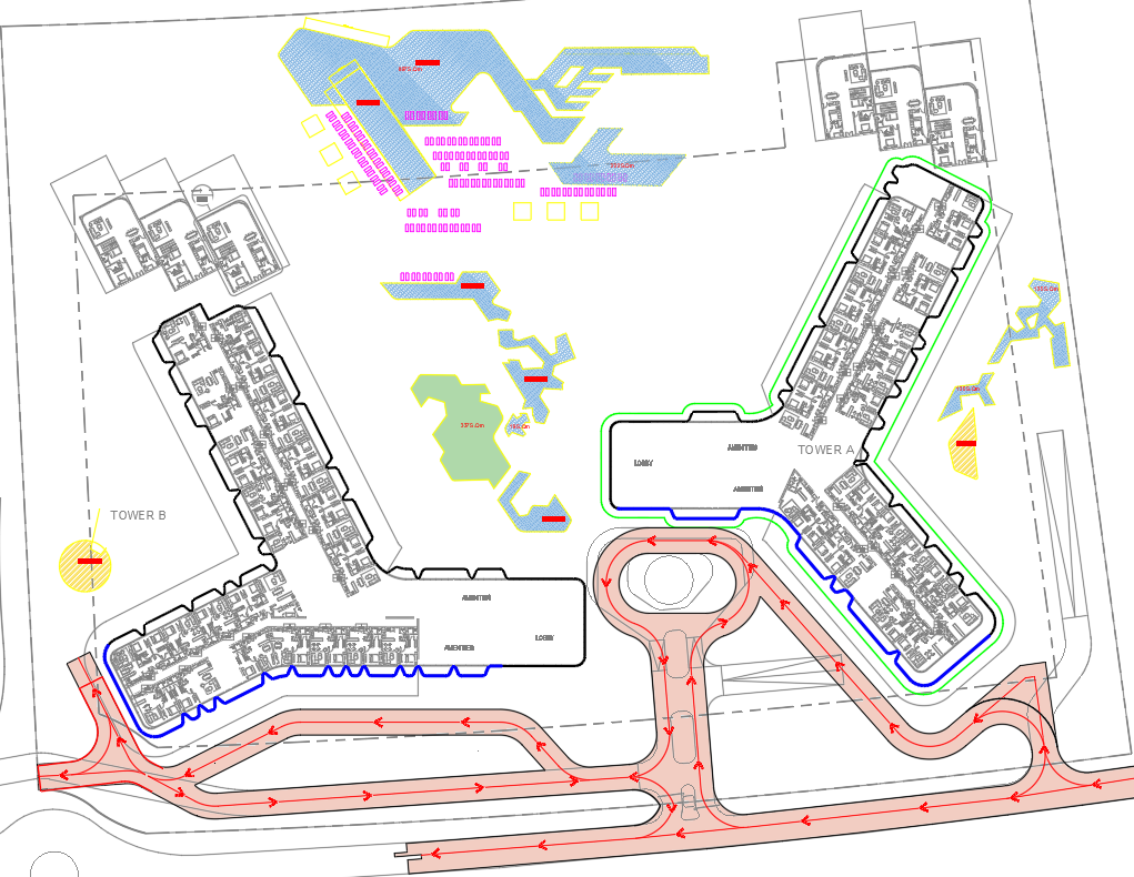 Apartment Complex Master Plan CAD Drawing with Amenities