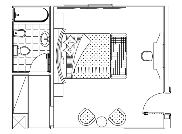 Master bedroom 2D AutoCAD plan is given in this file