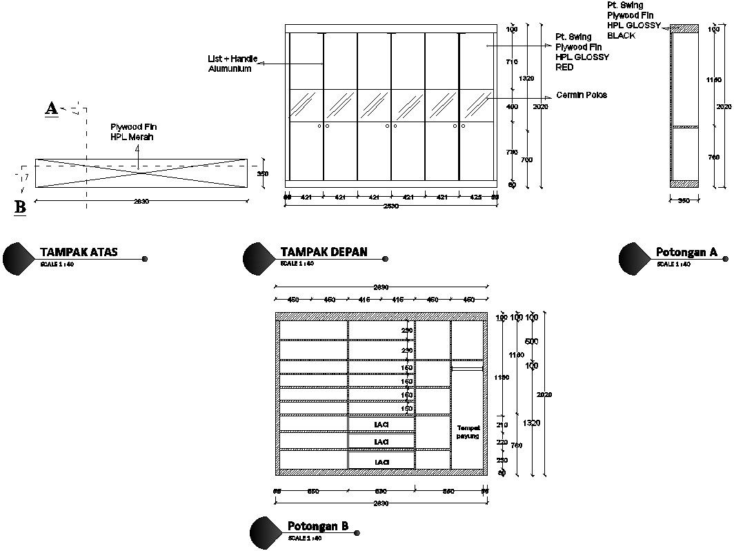 Master bedroom wardrobe design details in AutoCAD, dwg file.