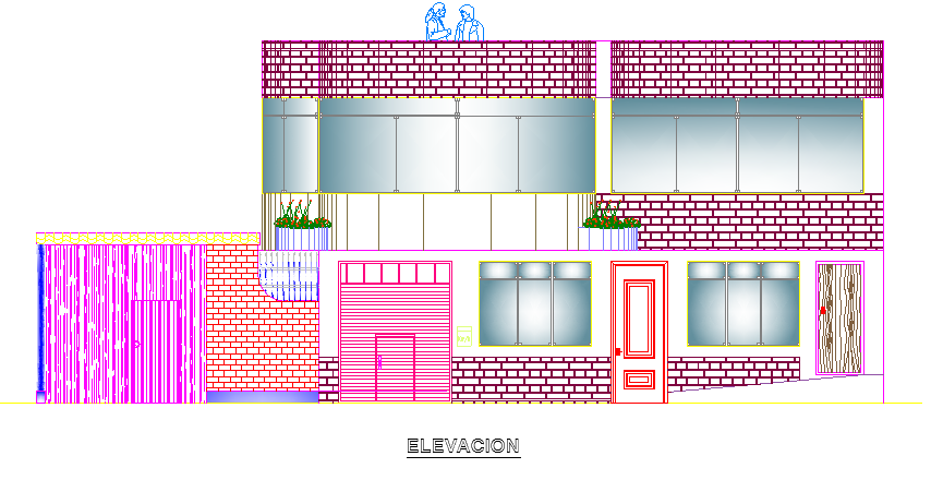 Material finish elevation of different sides of house dwg file
