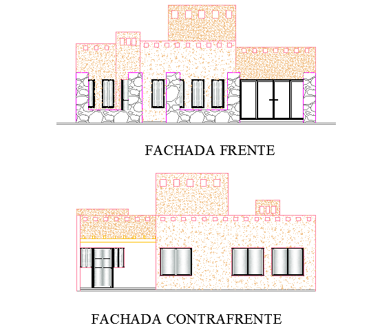 Material finish elevation of different sides of house dwg file