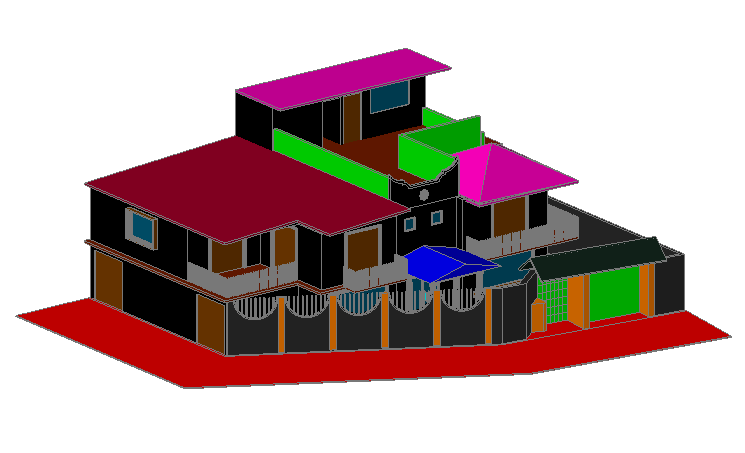 Material finish elevation of different sides of house dwg file
