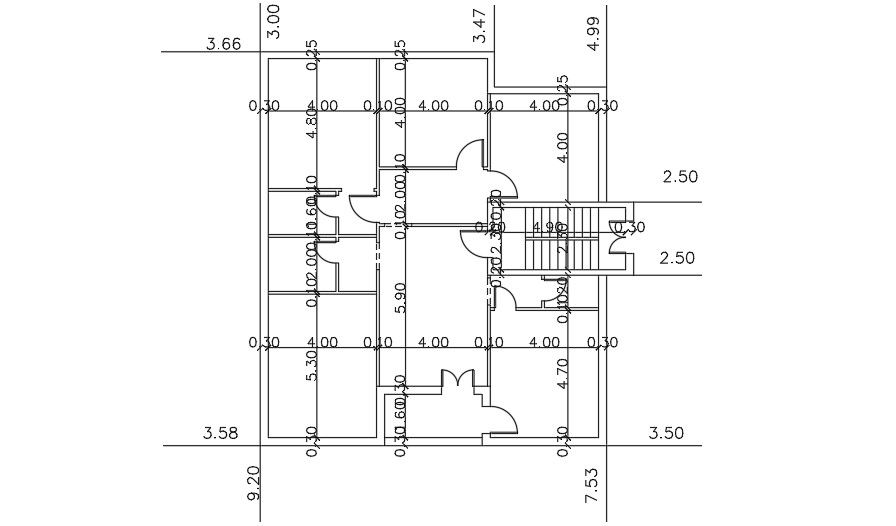 Measurement Layout Of 14x15 Meter 3 BHK House Plan AutoCAD File