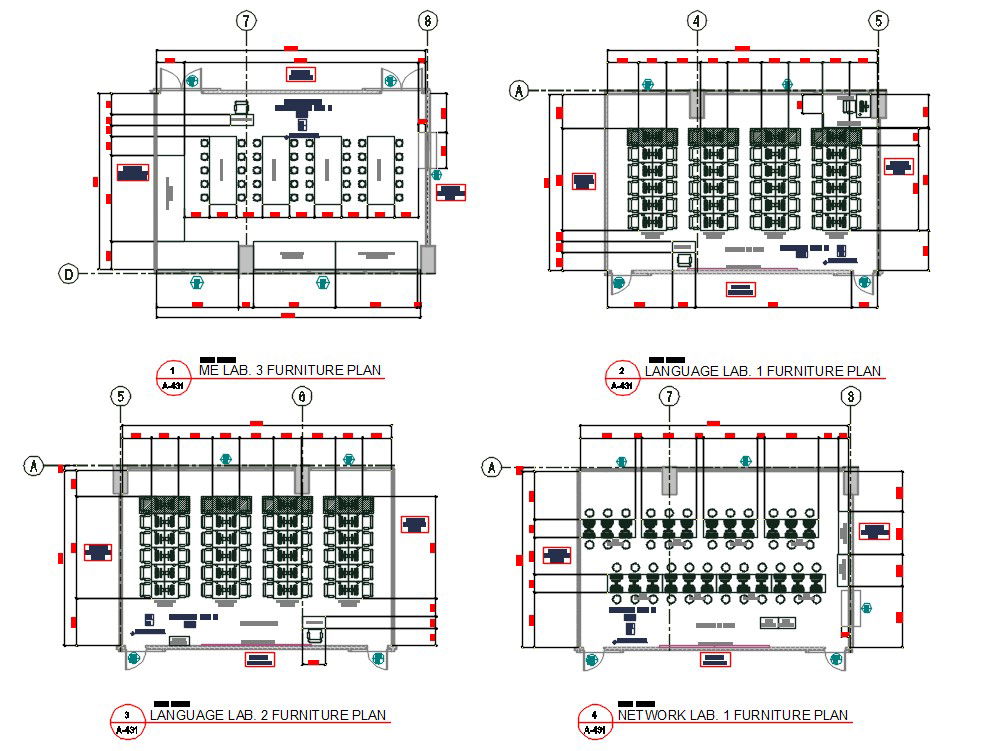 Mechanical Lab Furniture CAD Plan with Layouts and Workstation Details