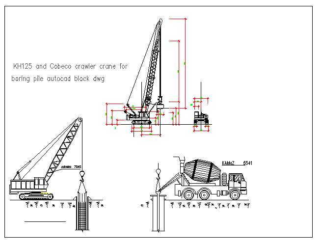 Mechanical drawing of crawler crane for boring dwg file