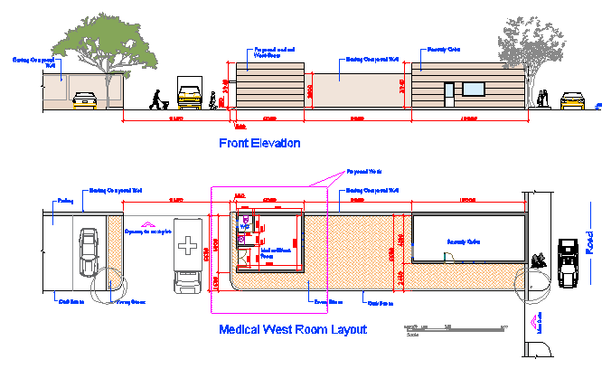 Medical West Room Layout and elevation design drawing