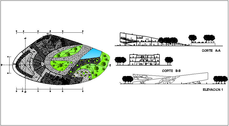 Medical collage landscape view, sectional & elevation dwg file