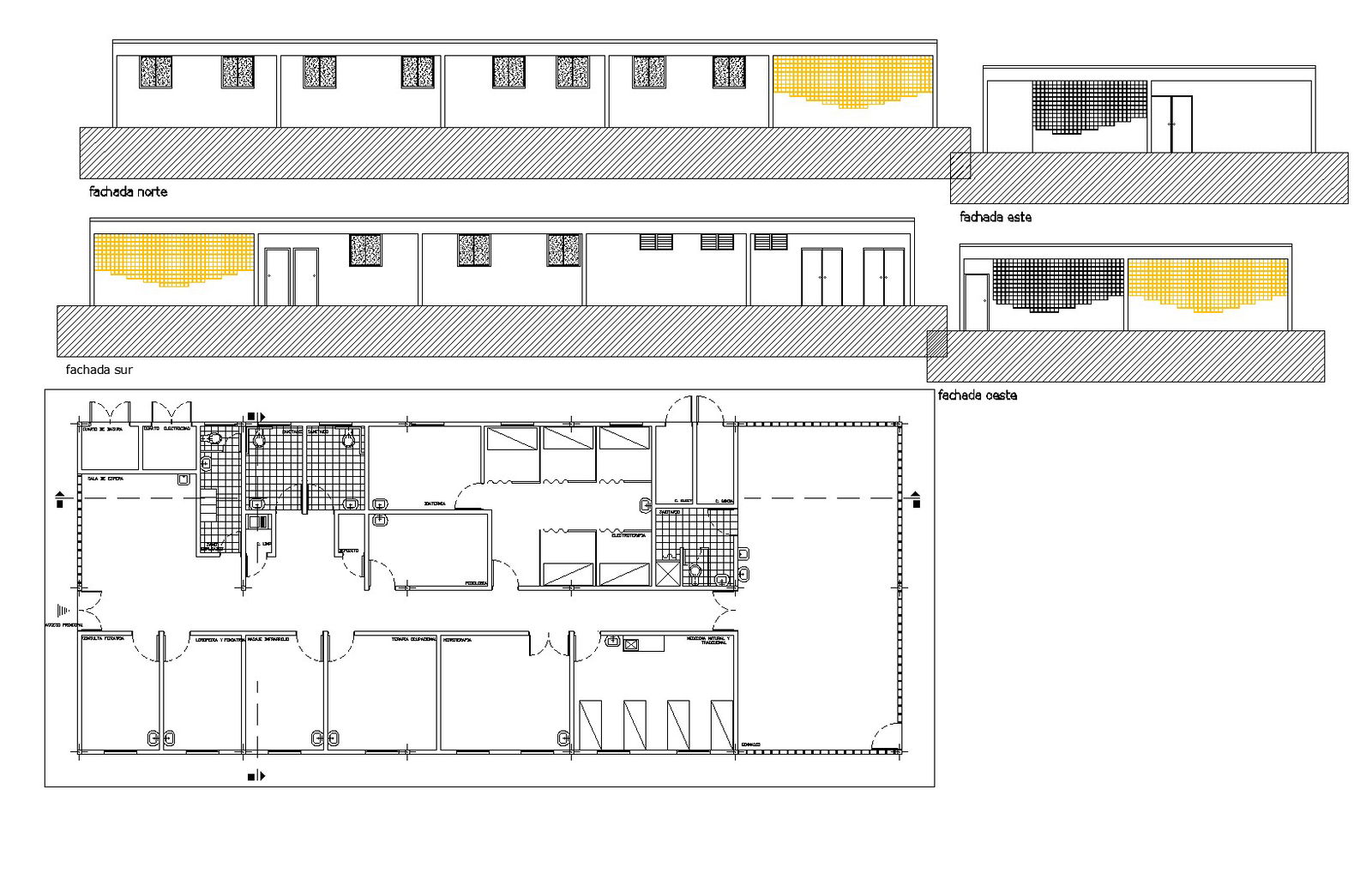 Medical unitary plan and elevation autocad file