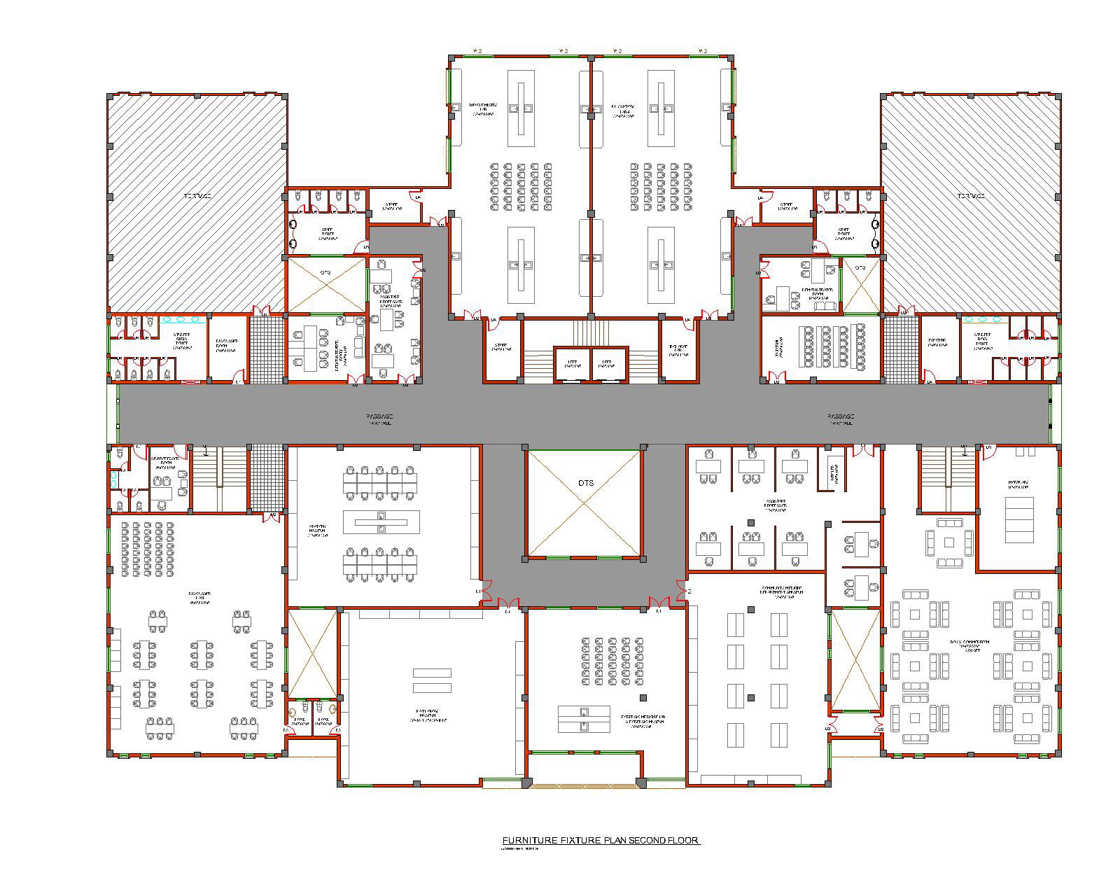 Second Floor Plan of Medical College Building AutoCAD Layout