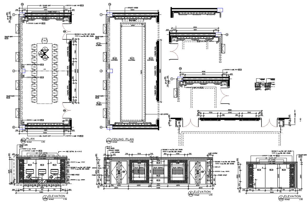 Meeting Room Plan And Elevation Design DWG File