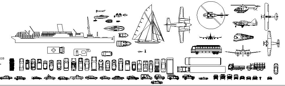 Mega Blocks of Vehicles Design dwg file