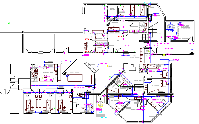 Mental hospital architecture layout plan details dwg file