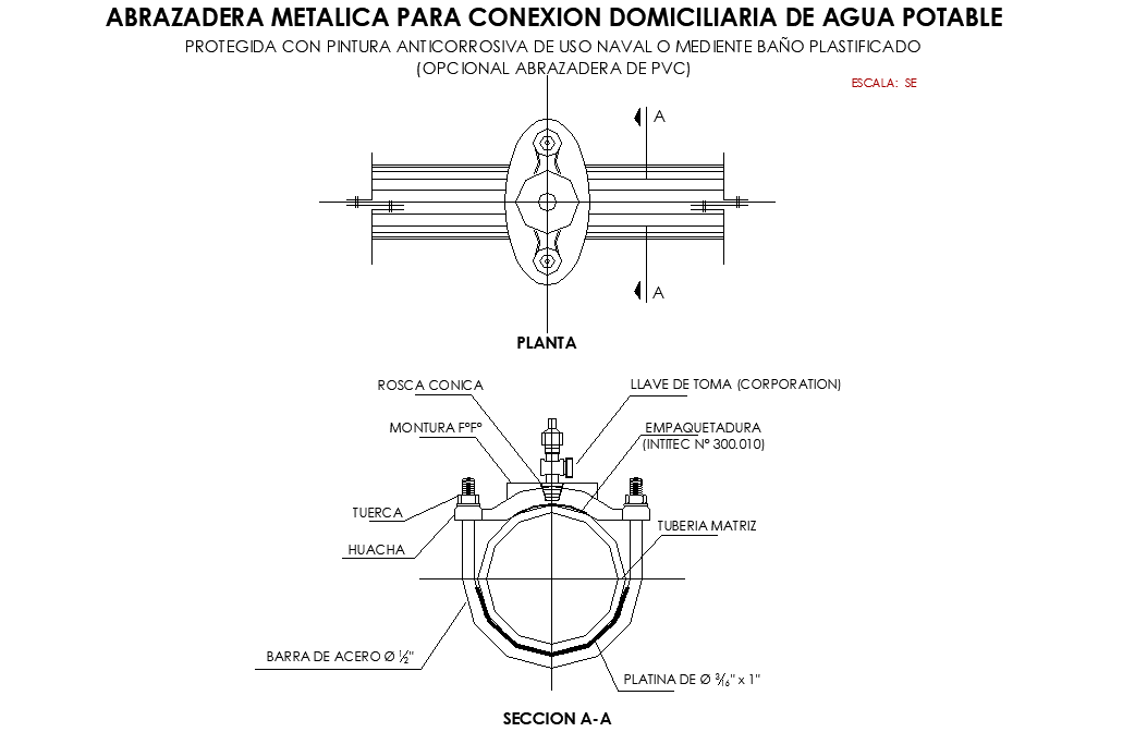 Metal clamp for home connection of drinking water dwg file
