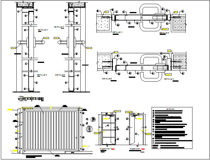 Metal door design view with detail and legend dwg file