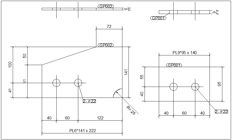 Metal part view for structural design dwg file