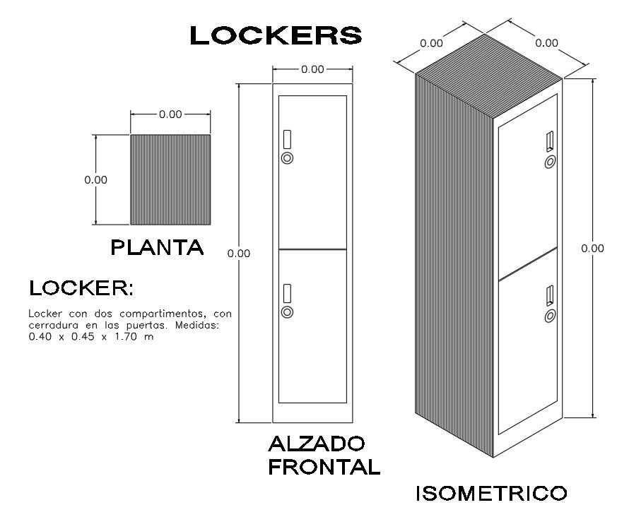 Metal Locker Elevation CAD Drawing Free Download DWG File