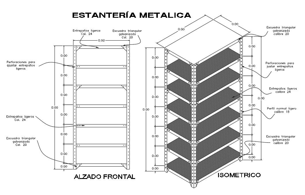 Metal Shelving Front And Isometric Elevation Design Free Download DWG File