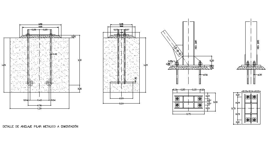 Metallic and concrete pillar construction cad drawing details dwg file