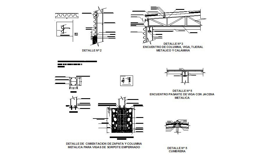Metallic column, beam construction and structure details of building dwg file